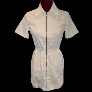 FOREVER 21 WOMEN CINCHED WAIST WHITE JEAN MINI DRESS